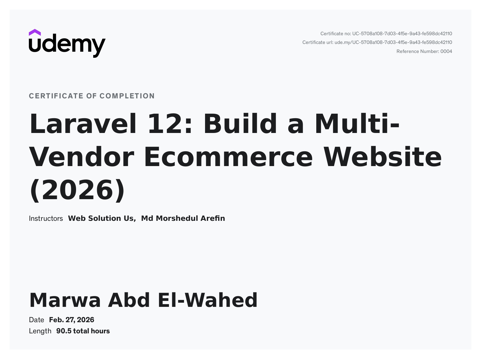 Certificate: Laravel 12: Build a Multi-Vendor Ecommerce Website