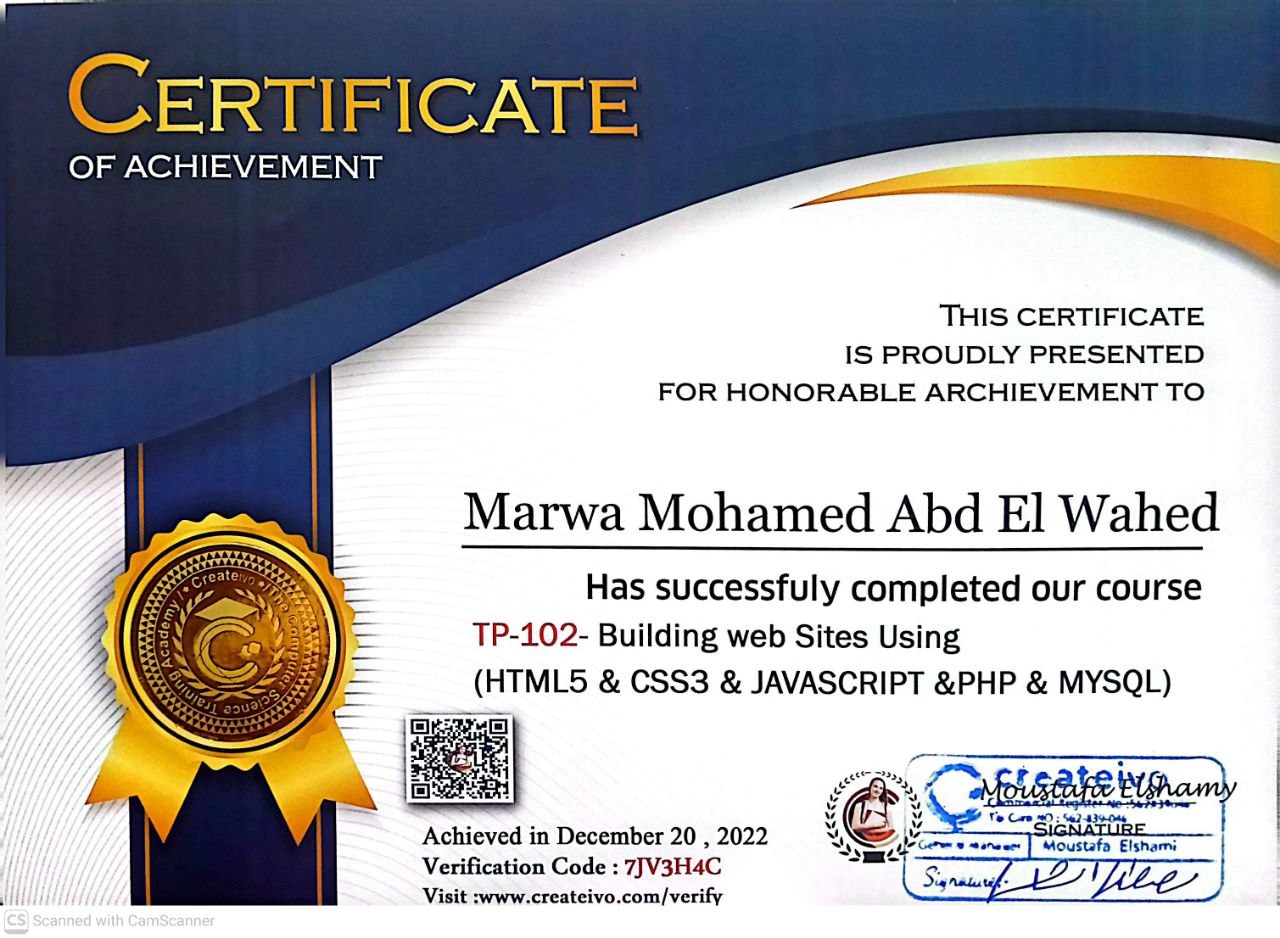 Certificate: Building Web Sites Using HTML5, CSS3, JavaScript, PHP & MySQL